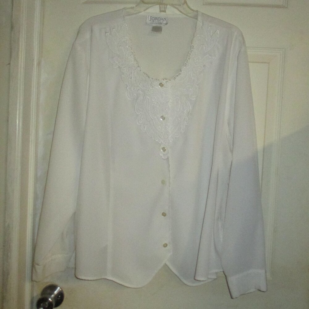 Shirt: “Jordan Woman” Sz:24W, Button Down, Round Collar, Long Sleeve, Off White